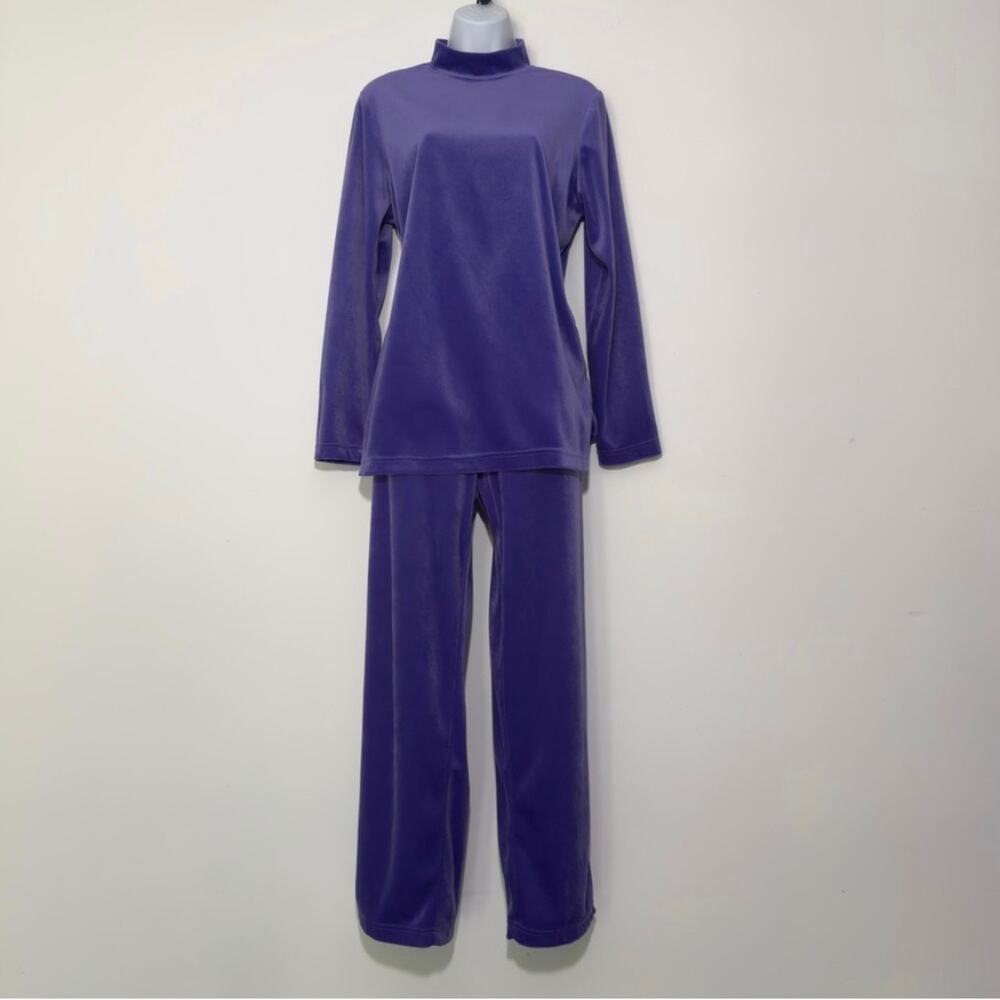 BFA CLASSICS Vintage Purple Velvet Velour Mock Neck Tracksuit Pant Set S Small